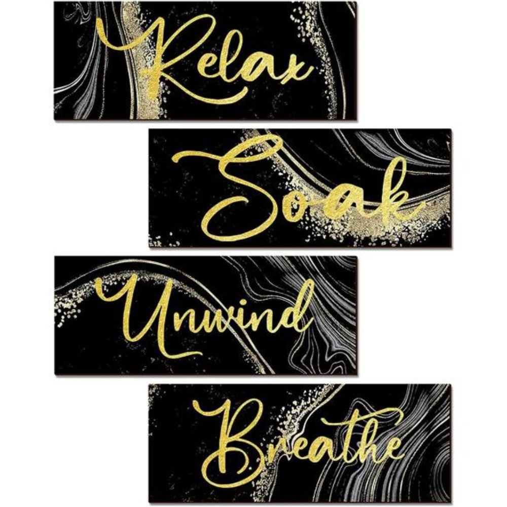 4 Pieces Bathroom Relax Soak Unwind Breathe Wall Art Wooden Hanging Signs Rustic